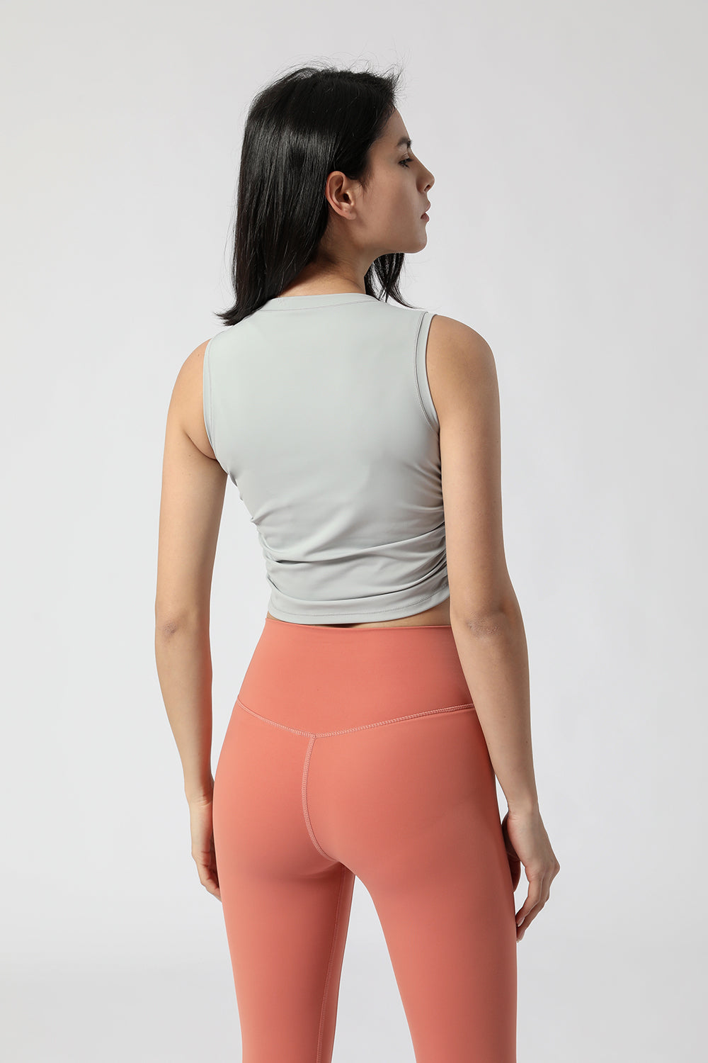 新款运动背心女 瑜伽运动背心 侧腰束折露脐健身背心女2095